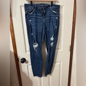 Old Navy Dark Blue Distressed Rockstar mid rise super skinny jeans Size 14